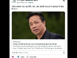 
                发狠：地税冻结 温哥华市政拟大规模裁员这么多
            